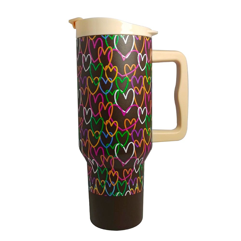 THERMAL CUP WITH HANDLE FANCY DESIGN 40 OZ.(ASSORTED)